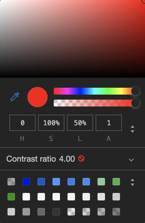 Screenshot of the color picker in the chrome dev tools